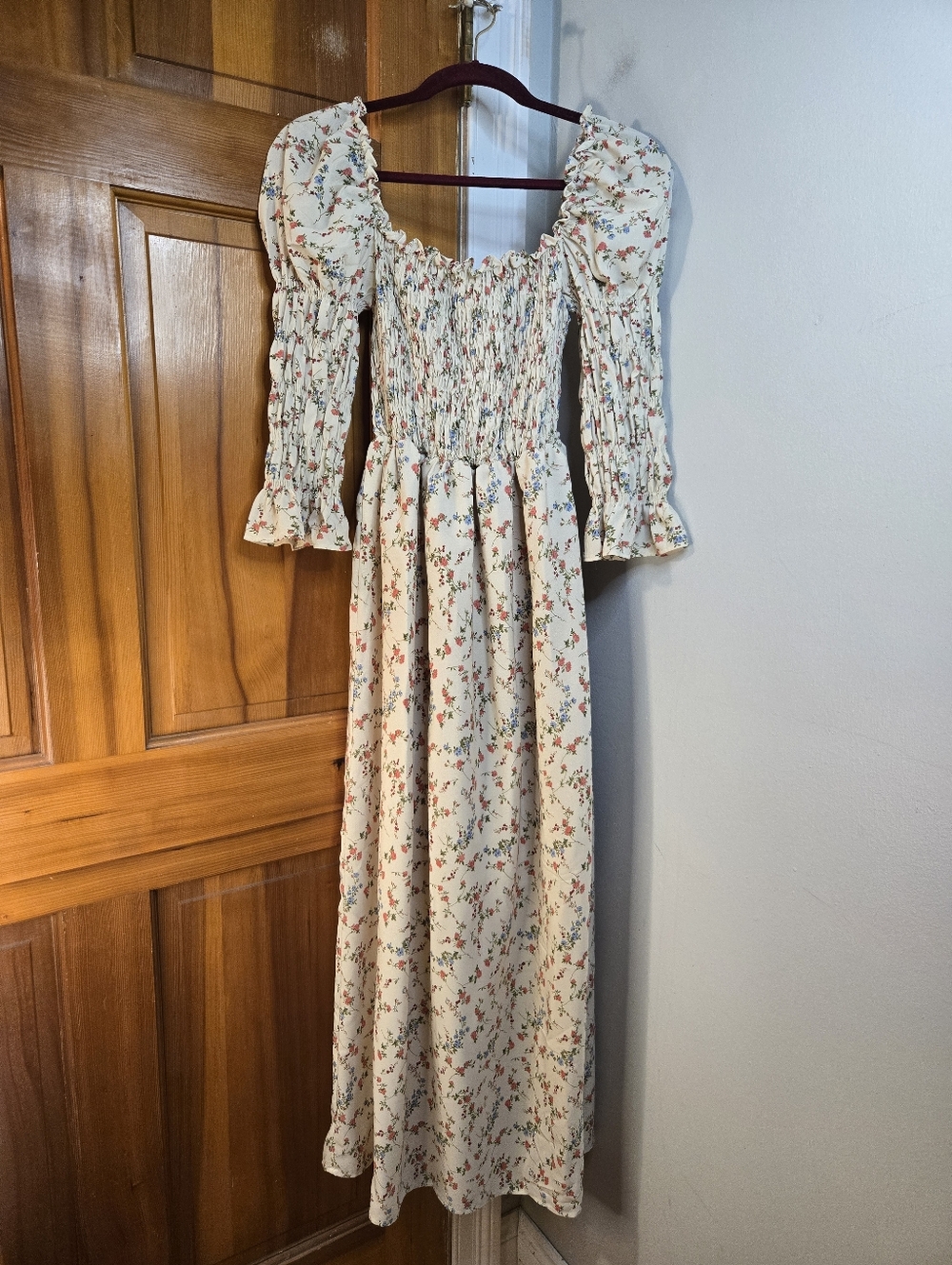 SHEIN Cream Maxi Dress with Red & Blue Floral Print